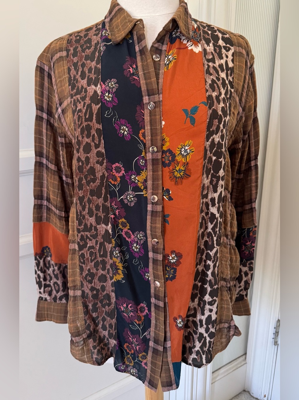 Johnny Was mixed media blouse